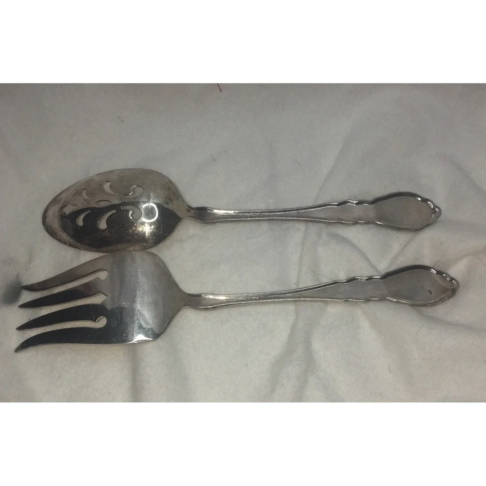 1881 ROGERS VINTAGE 1978 ALOUETTE PATTERN SILVERPLATE MEAT FORK & Slotted SPOON